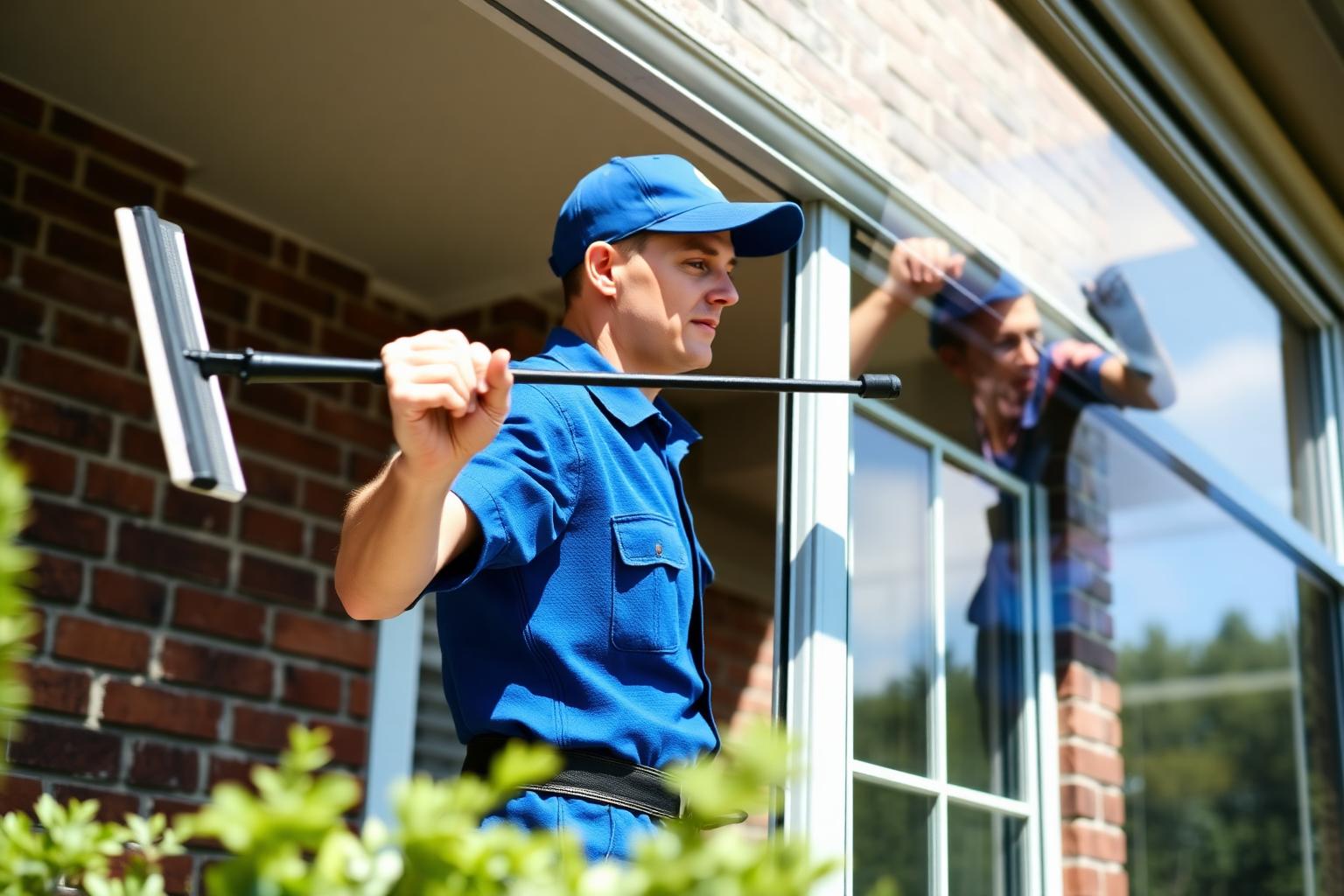 Professional window washing service in action